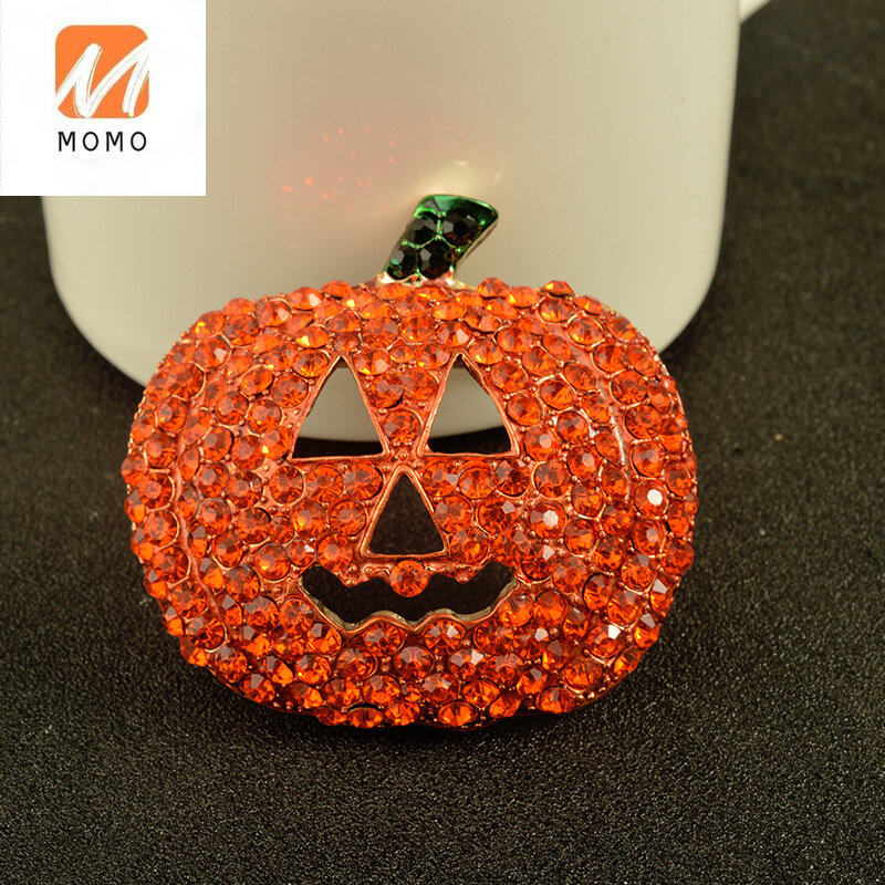 Factory direct Halloween gifts brooch with diamond pumpkin brooch clothing bag holiday accessories for women girls