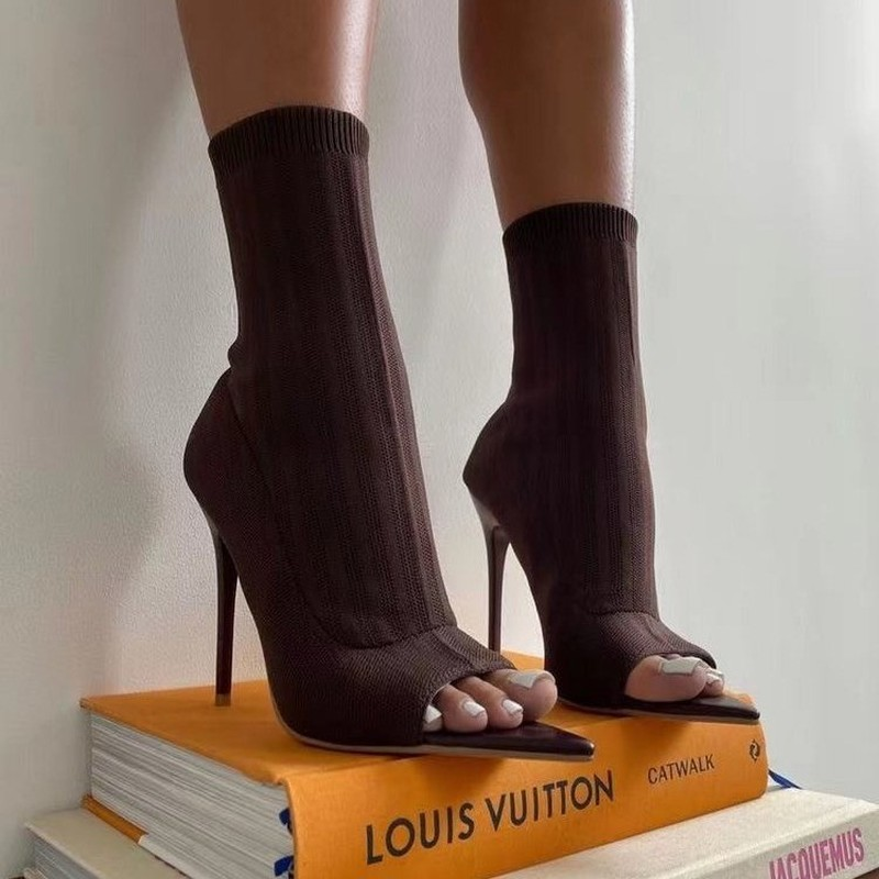 Zapatos romanos de Punta abierta para mujer, botas con punta cuadrada, tacones altos, zapatos informales