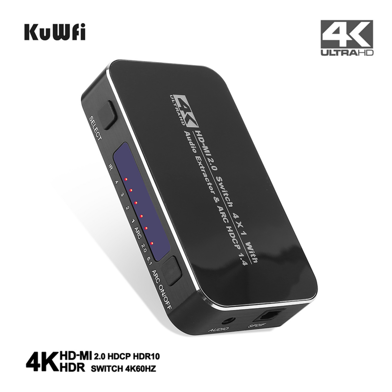 HD * MI Splitter 4 wejście 1 Adapter wyjściowy 4-portowy HD-MI kabel splittera przełącznik przełącznik 4K 2.0 ekstraktor Audio łuk i sterowanie IR