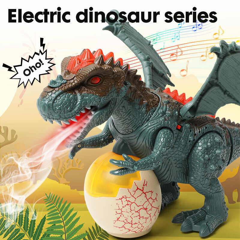 Dinosaurio tiranosaurio eléctrico con iluminación, modelo de animales, huevos de dinosaurio, juguetes educativos para niños, regalo de cumpleaños y Navidad