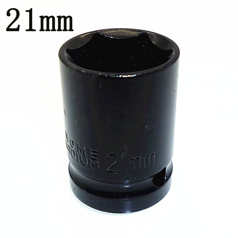 Soquete de impacto de aço cromo vanádio, 21/22/24/27mm, unidade quadrada de 1/2 ", 6 pontos, chave métrica, ferramenta de ar preta