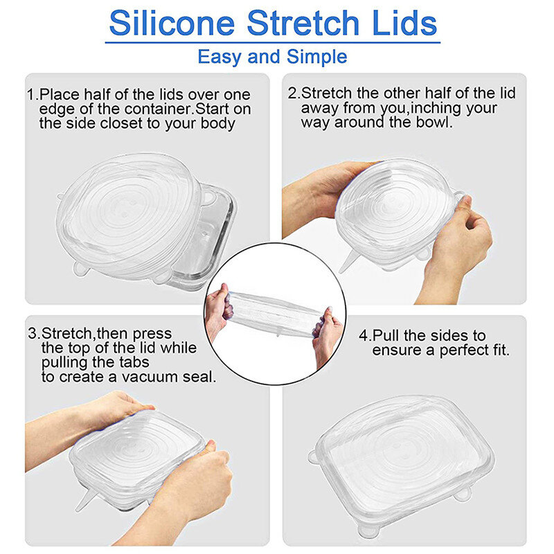 6 pçs/kit estiramento tampas de silicone alimentos manter fresco tampas de silicone universal reutilizáveis tampas de vedação casa acessórios de cozinha