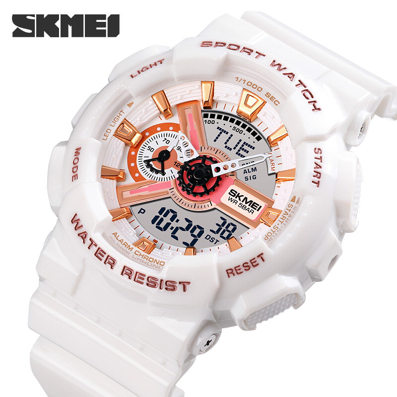 SKMEI-reloj electrónico de lujo para hombre y mujer, cronógrafo con pantalla de doble hora, cuenta atrás, luz Led, reloj de pulsera deportivo a la moda