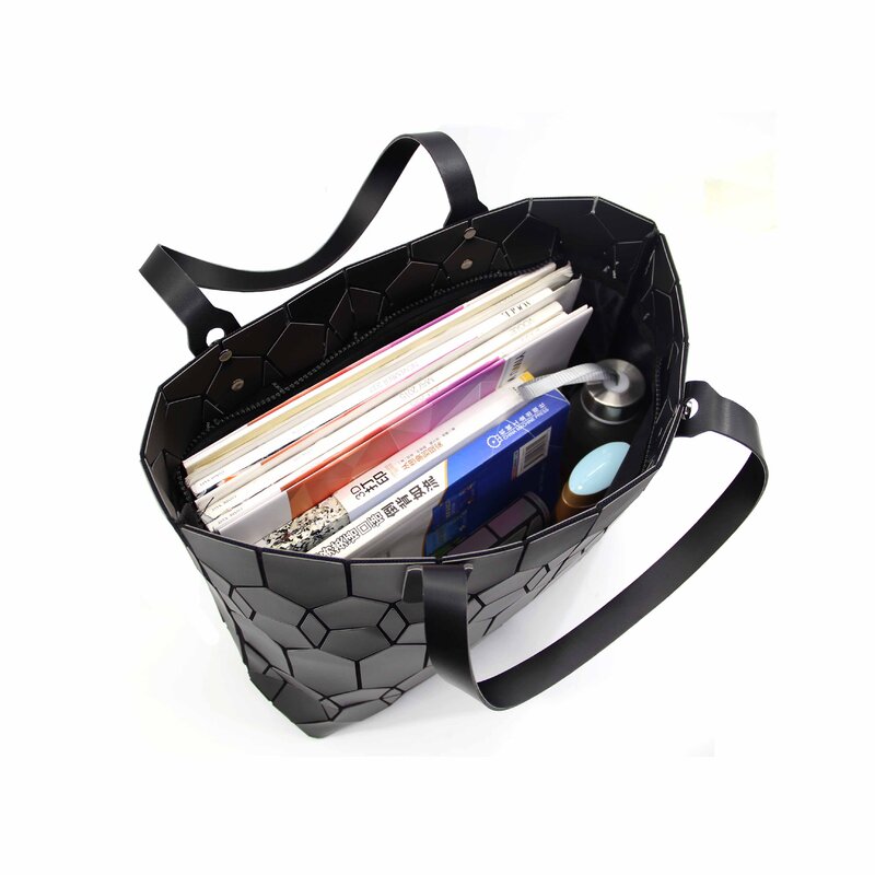Crocrogo 기하학 홀로그램 반사 숄더 핸드 가방 패션 격자 큰 크기 변경 컬러 지갑 접는 토트 비치 가방