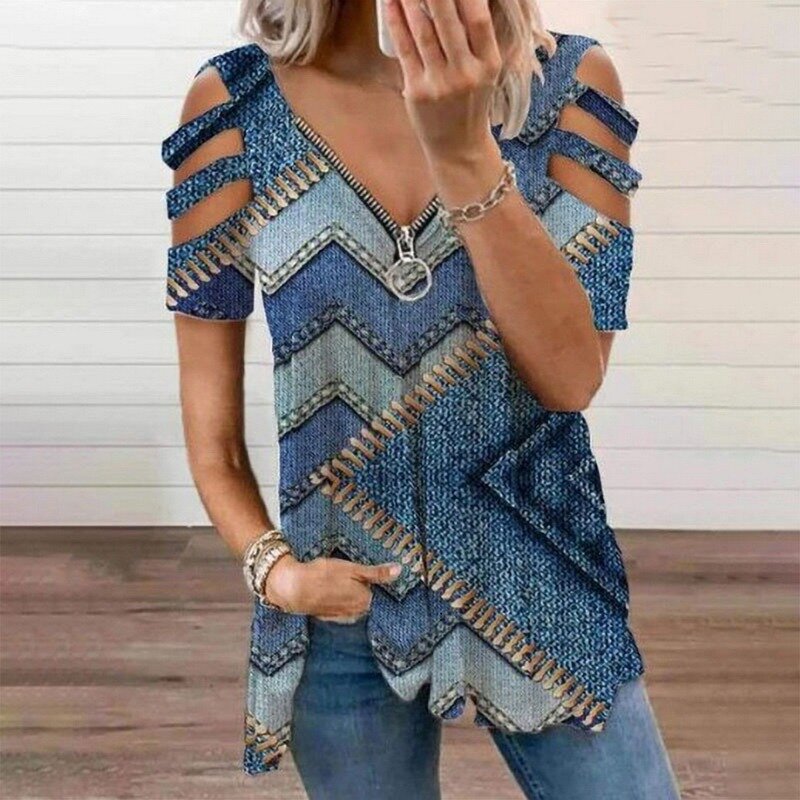 2021 Lente Zomer Mode V-hals Rits Blouses Shirts Vrouwen Elegant Solid Hollow Out Trui Tops Dames Casual Losse Blusa