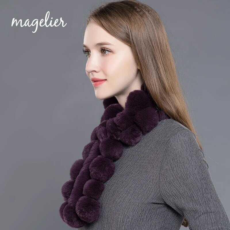 Bufanda de piel auténtica para mujer, bufandas largas y gruesas de piel de conejo Rex Natural y negro, suaves y cálidas a la moda, novedad de invierno