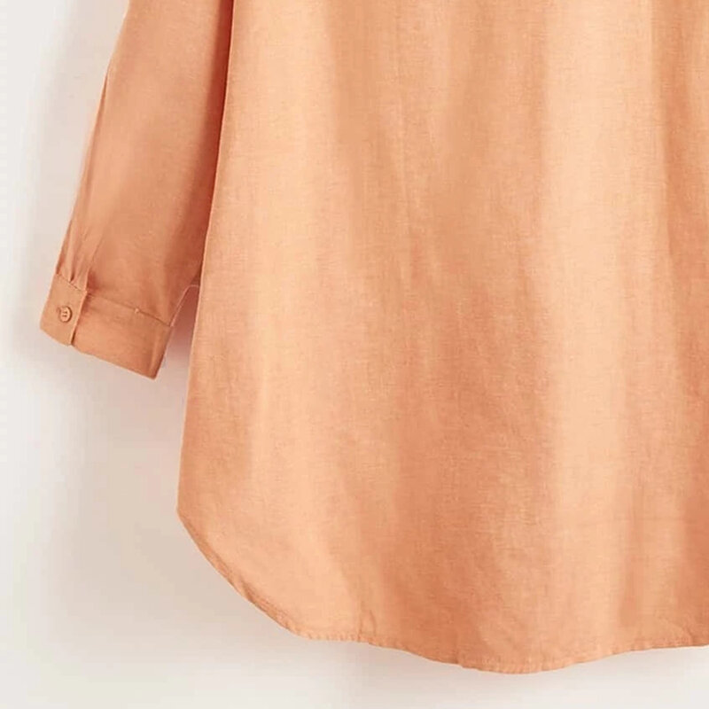 WXL Blus Ukuran Plus Wanita 2021 Oranye Lengan Panjang Kebesaran Kaus Solid Perempuan Musim Gugur Kasual Saku Atasan Jaket Blusas Roupa