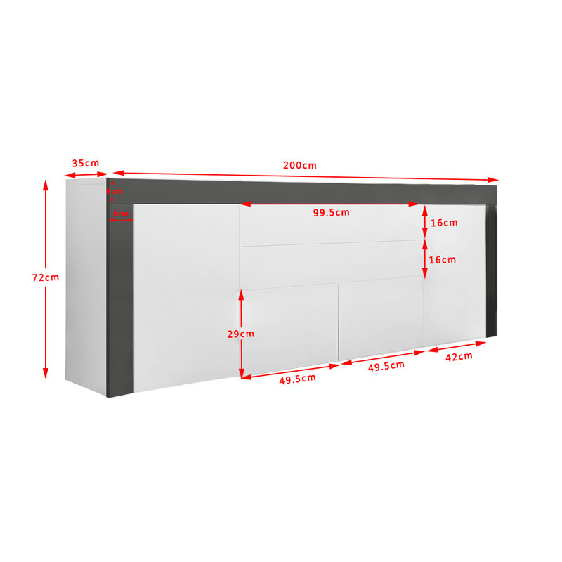 200cm Länge Große Sideboard Schrank, Kommode, Hochglanz Oberfläche Und Sockel, multi-Lagerung Grids, Schnelle lieferung
