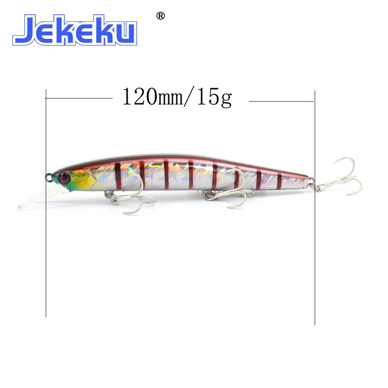 JEKEKU-señuelo duro Minnow de 120mm y 15g, modelo popular, Señuelos de Pesca de calidad profesional, 3 anzuelos flotantes duros Wobblers