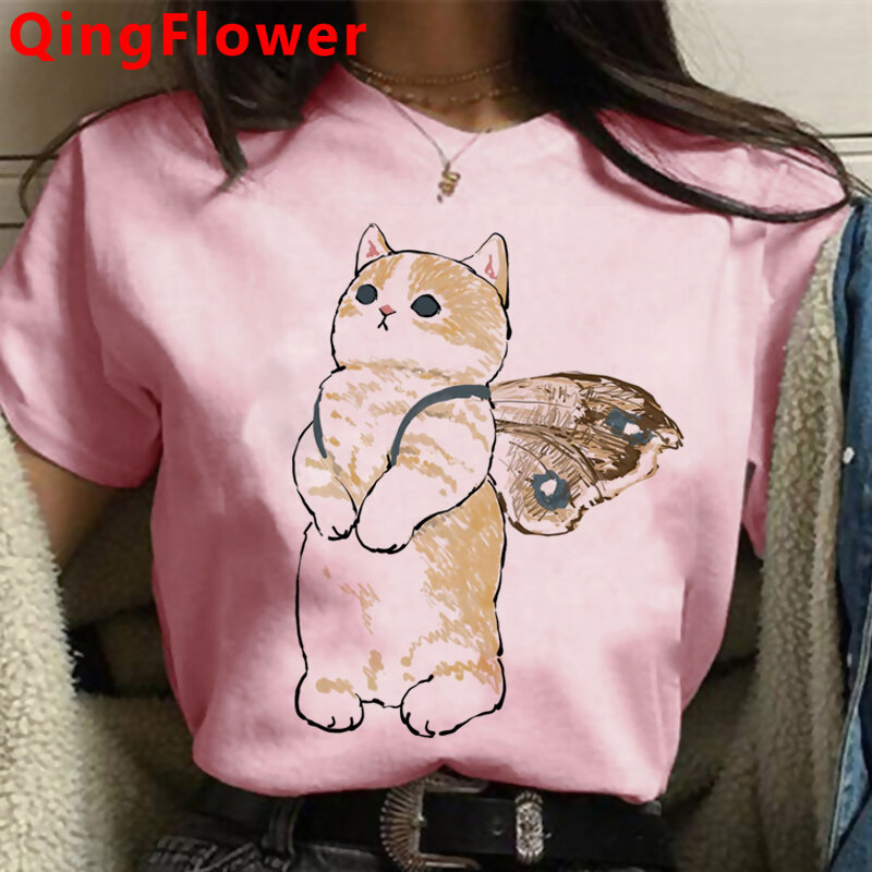 T-shirt d'été chat Kawaii, streetwear pour femmes, vêtements de couple, 2021