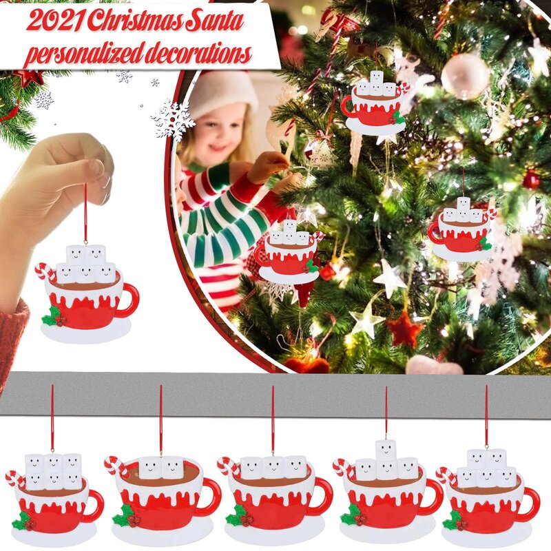 Adornos de resina navideños para taza de café navideña, adorno colgante de árbol de Navidad para decoración del hogar, Navidad, 2021