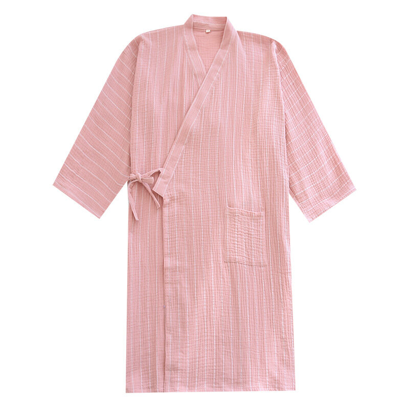 Primavera/estate coppie camicia da notte puro cotone Crepe Kimono giapponese abiti uomo/donna striscia sottile comodo SPA Homewear accappatoio