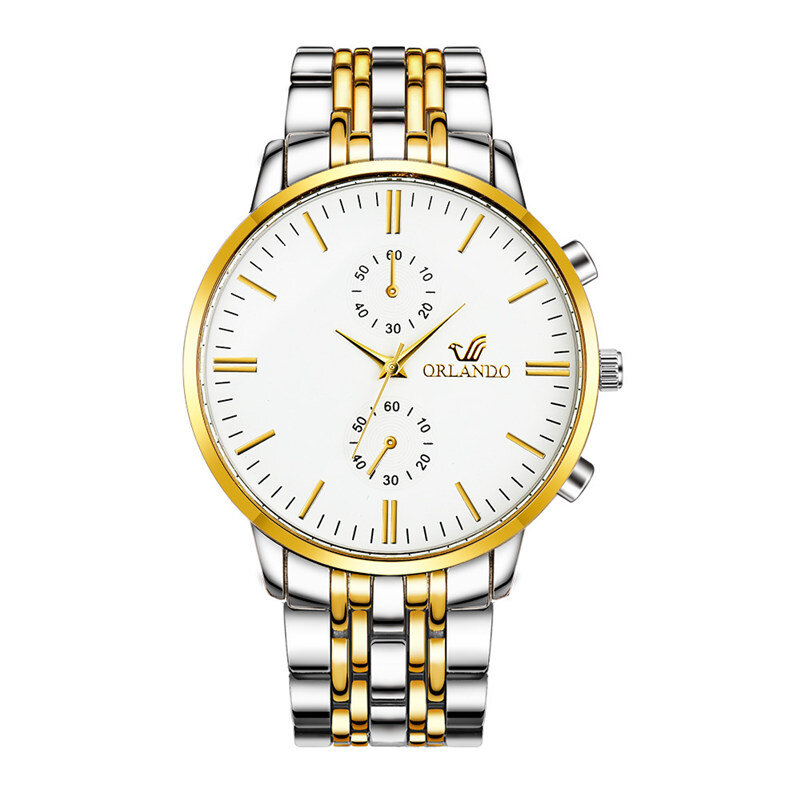 นาฬิกาผู้ชายใหม่ออร์แลนโดแฟชั่นนาฬิกาควอตซ์ชาย Silver Gold Plated สแตนเลสนาฬิกาข้อมือ Masculino Relogio Drop Shipping