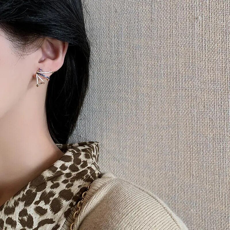 Fashionmonger Personalisierte Blau Diamant Gabel Arten A und B Ohrringe Koreanische Temperament Mode Trend Ohrringe 2020 Neue