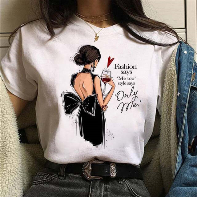 Vrouwen Harajuku Esthetische Tshirt Vrouwelijke Afdrukken Korte Mouwen Tops & Tees Vrouwen 90S Kleding Mode Prinses T-shirts, drop Schip