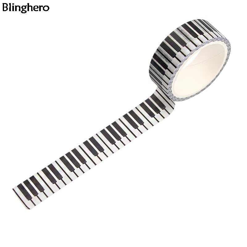 Blinghero Piano 15mm X 5m Preto e Branco Fita Washi Fita Adesiva DIY Decalque Adesivo Fitas Mão Criativa conta Fitas BH0139