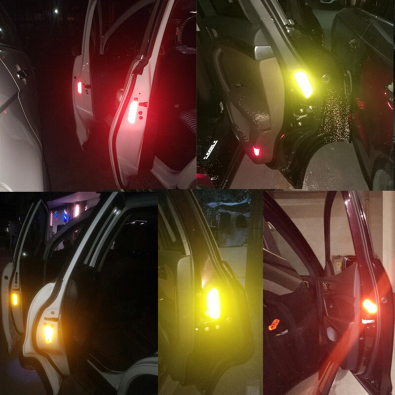 4pcs/set Car Styling Reflective Open Stickers Door Open Warning Safety Sticker Auto Decor Night Lighting Luminous Tapes