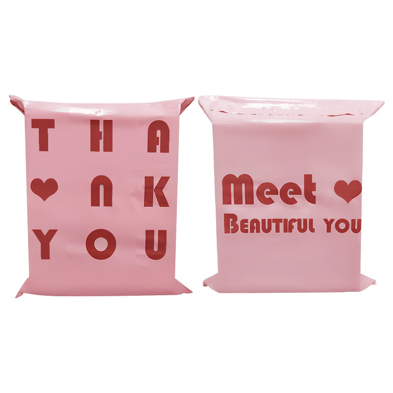 (100 Pieces/Lot) 25x35cm Thickened Express Bag Pink English Thank You Waterproof Logistics Packing Plastic Bag