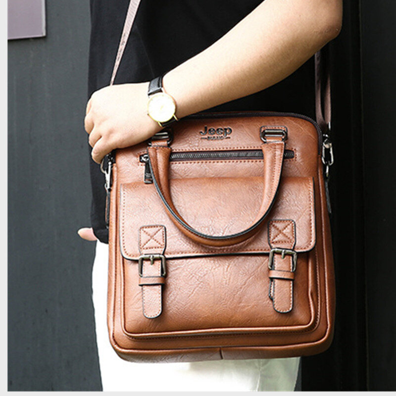 Fashion Men Briefcases Leather Handbag Men's Business Messenger Bag Two Pocket Soft Handle Laptop Bags Bolso Bandolera Hombre