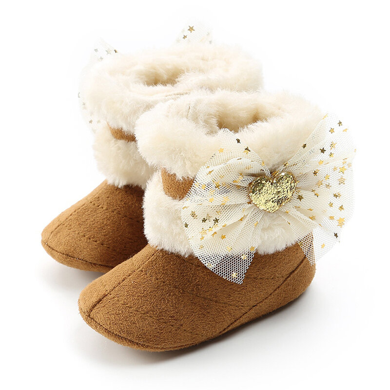 Inverno da criança de pelúcia recém-nascidos botas de lã infantil camurça botas de neve bebê menina do menino macio sola lantejoulas bowknot sapatos 0-18m