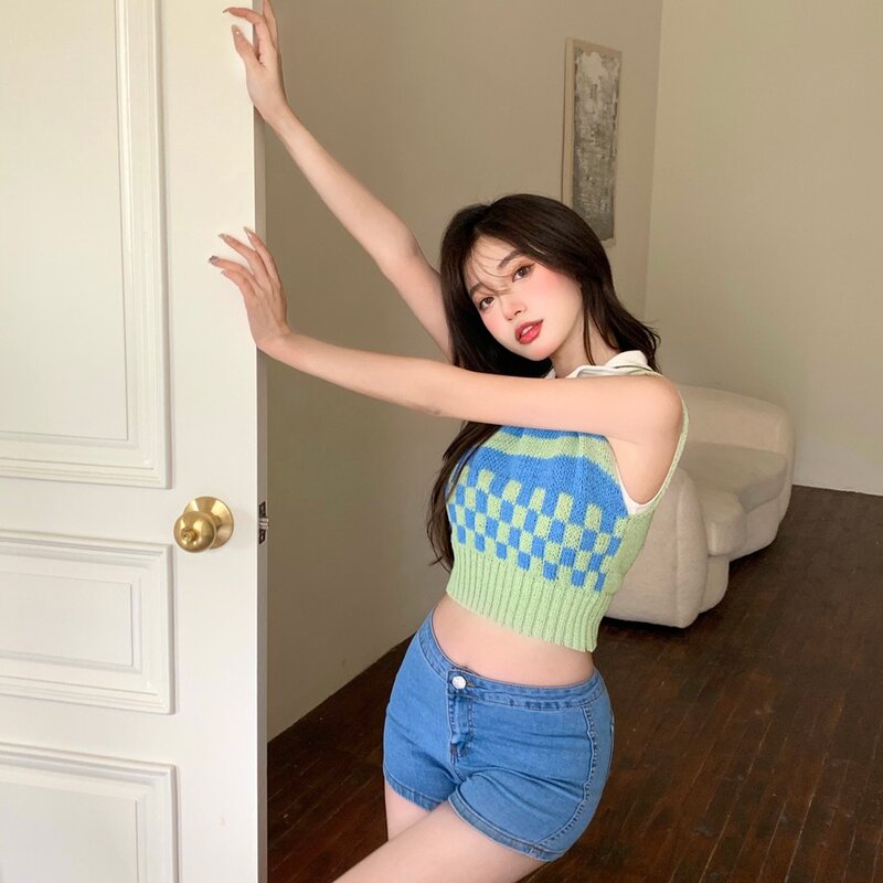 Internet Celebrity Design Sexy Niche Hot Girl Knitted Vest Female Summer Outer Wear Inner Wear Bottoming Short Midriff-Baring