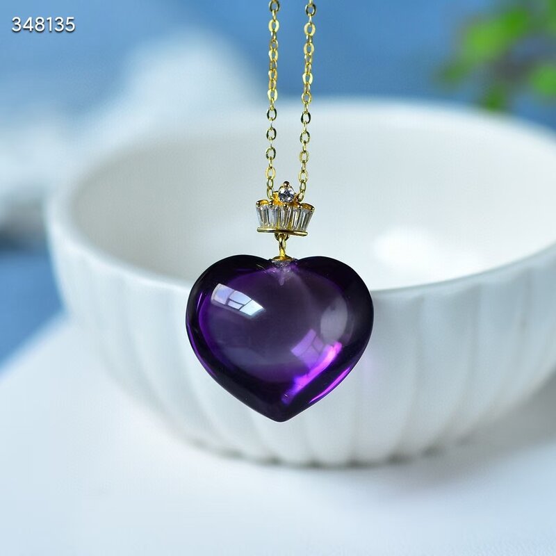 Pendentif cœur en améthyste violette naturelle pour hommes et femmes, collier d'amour sculpté en améthyste violette, 23.2x13.3x20.8mm, bijoux AAAAA
