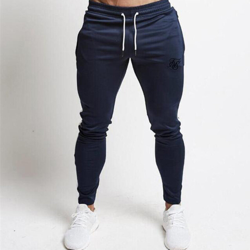 2021 wiosna jesień Sik jedwabiu nadrukowana marka męskie cienkie sport spodnie na co dzień Stretch siłownie Fitness Fitness Jogging Slim, ciasne spodnie
