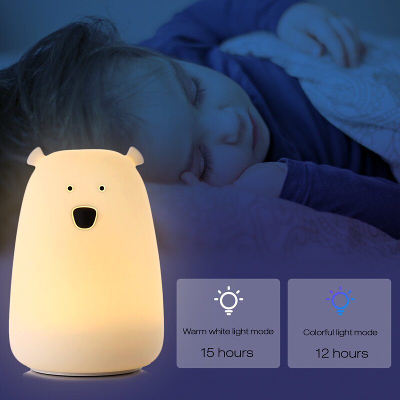 LED Bedside Lamp Big Bear Silicone Children Rechargeable Night Light Christmas Gift For Kids Cute Night Lamp