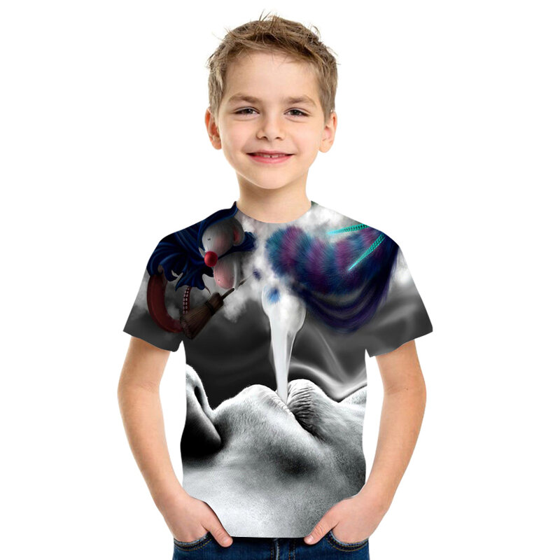 2021 novo verão 3d roupas infantis de manga curta impressão menino camiseta hip-hop legal padrão casual solto roupas 4t-16t.