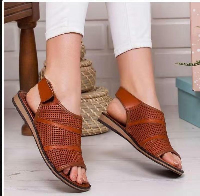 Sandalias planas con recortes para Mujer, Zapatos De verano Vintage De cuero, color marrón, novedad