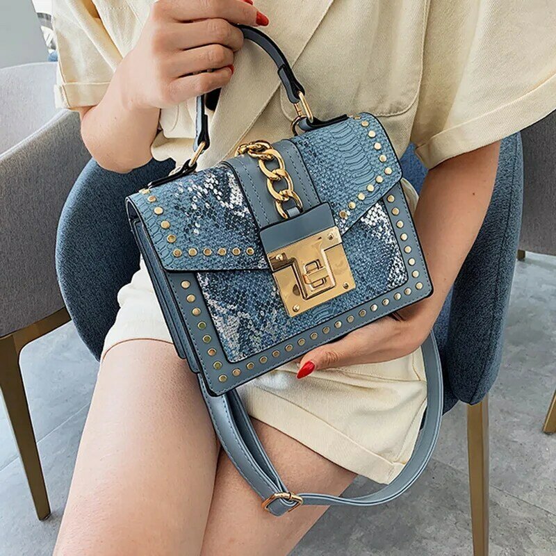 Women's Bag Fashion Messenger Bag Snake Pattern Small Square Handbag Ladies Shoulder Crossbody Clutch Female Designer Handbag