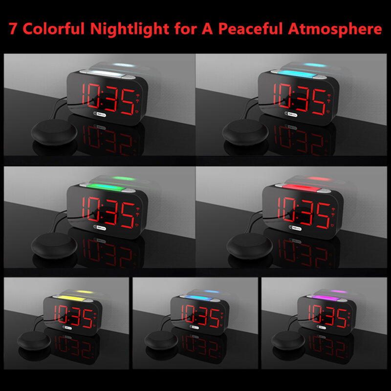 Budzik LED cyfrowe zegary elektroniczne regulacja jasności czułość wibracje kolorowe lampki nocne pulpit budziki