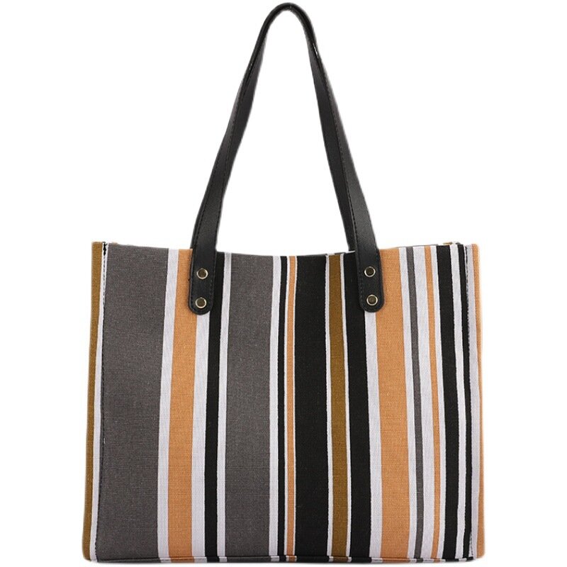 Ladies Fashion New Striped Handbag Casual Diagonal Large Capacity Tote Bag Shopping Bag for Woman