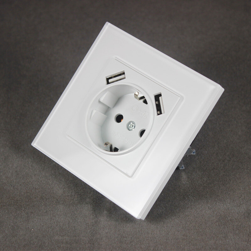 2020 new design USB Wall Socket white color acrylic Imitating glass patch frame Free shipping Double USB Port 5V 2A Usb  KDW-01