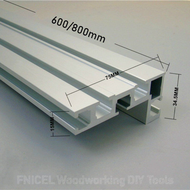 600mm/800mm Aluminium profil clôture 75mm hauteur avec t-pistes et supports coulissants onglet jauge clôture connecteur pour le travail du bois