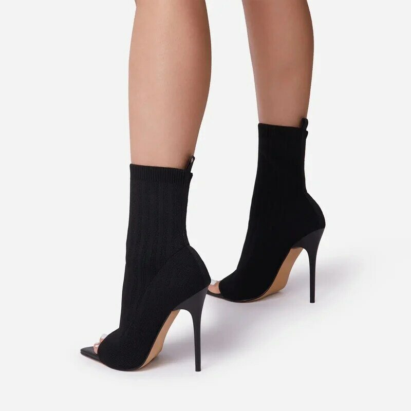 Туфли женские в римском стиле, пикантные сапоги на очень высоком квадратном каблуке, с открытым носком, повседневная обувь на высоком каблу...