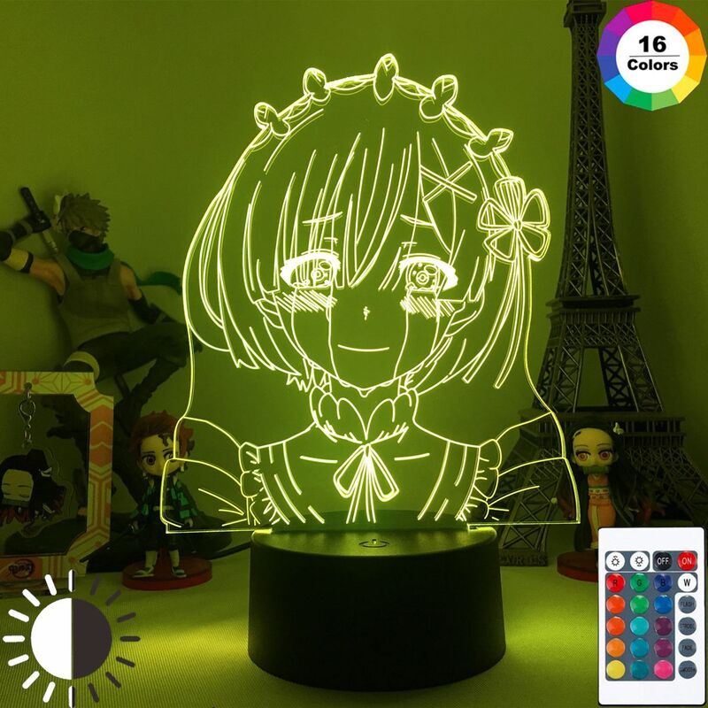 Luz Nocturna Led con Sensor de cambio de Color para bebé, lámpara 3d de Anime Rem Re Zero, para decoración de dormitorio y escritorio, regalo de Manga