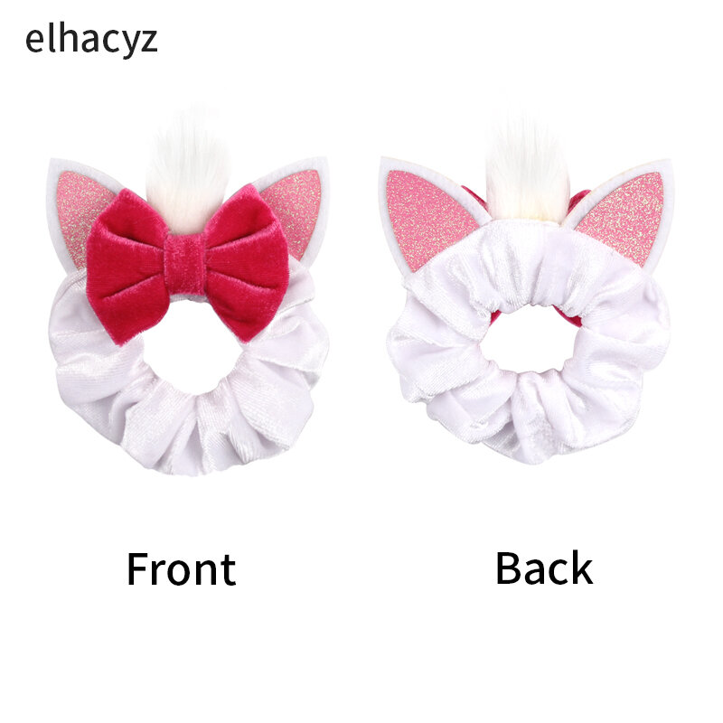 새로운 귀여운 고양이 귀 핑크 머리 활 여자 벨벳 Scrunchies 패션 아이 헤어 액세서리 여자 허리 헤어 밴드 선물 모자를 쓰고 있죠