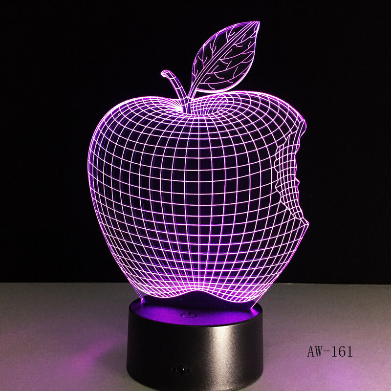 Apple-lámpara de escritorio 3D de 16 colores para niños, luz LED acrílica con Interruptor táctil, luz nocturna para regalo, decoración de holograma de mesita de noche, oferta de Navidad