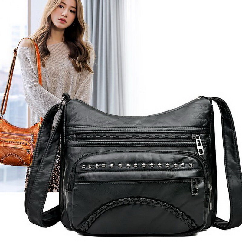 Moda para bolsas de luxo bolsas femininas designer 2020 vintage crossbody couro do plutônio preto macio lavado saco do mensageiro aleta