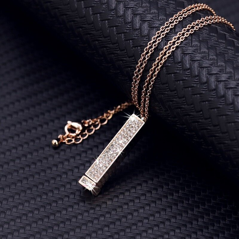 Custom Name Personlized Bar Necklace Stainless Steel Shrinkable Bling Zircon Hip Hop Pendant Necklace For Women Anniversary Gift