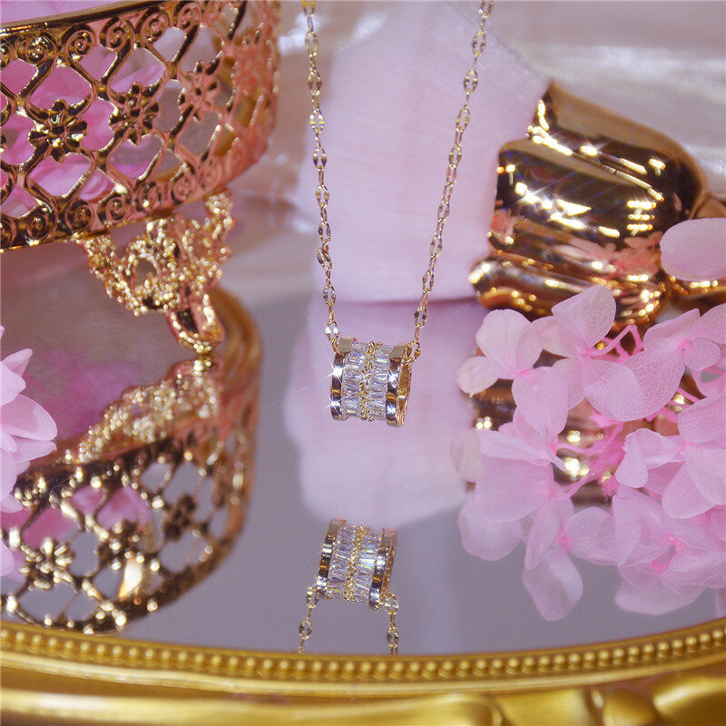 Collier à pendentif en or zircone cubique pour femmes, classique, luxe, Simple, exquis, à la mode, chaîne de clavicule, bijoux cadeau d'anniversaire