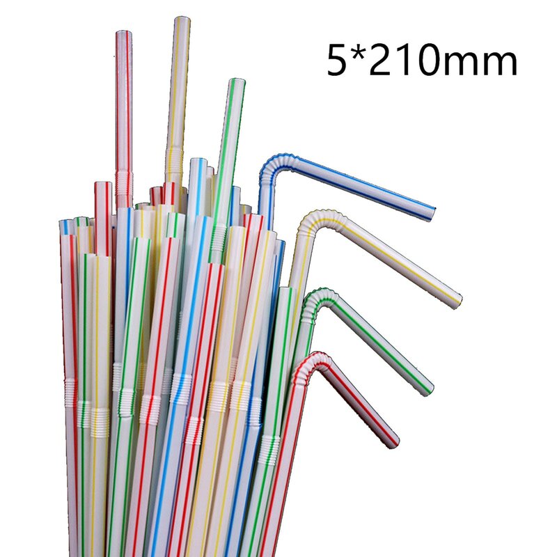 600/1000pcs Disposable Straw Flexible Plastic Straws Multi Color 21cm Length Rainbow Drinking Straws Bendy Straw Bar Accessories