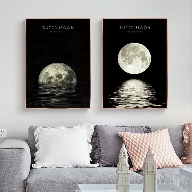 Póster con impresión de Luna Negra en lienzo, decoración moderna para el hogar, pintura abstracta de arte de pared, decoración nórdica para sala de estar