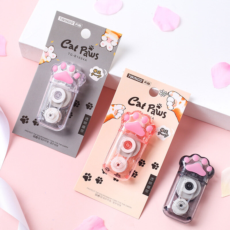 Kawaii Transparent Cat Claw Correction Tape Student Girl Portable White Out Corrector School Stationery Office Supplies