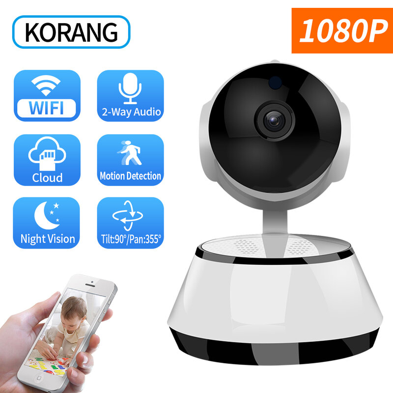 KORANG-새로운 1080P IP 카메라 와이파이 무선 스마트 홈 보안 카메라 감시 ONVIF 오디오 CCTV 애완 동물 카메라, 베이비 모니터 720P
