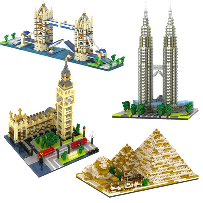 YZ Architektur Taj Mahal Burg Pisa Louvre Museum Lernen Turm Khalifa Turm Brücke Mini Diamant Bausteine Spielzeug