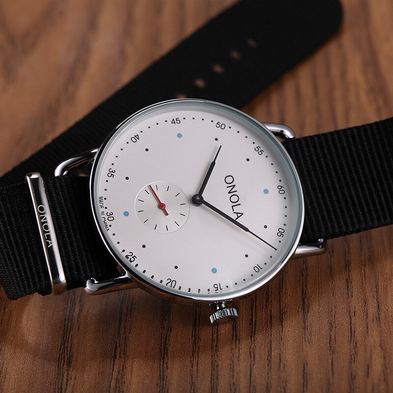Marca de moda onola simples casual couro relógios masculinos de negócios à prova d' água pulseira de nylon relógio de pulso de quartzo masculino