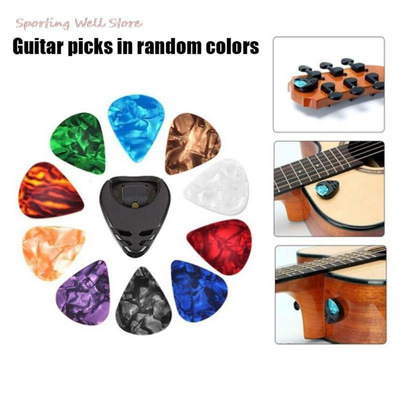 10 Buah Plecrums 1 Pick Holder Electric Seluloid Acoustic Guitar Picks Warna-warni
