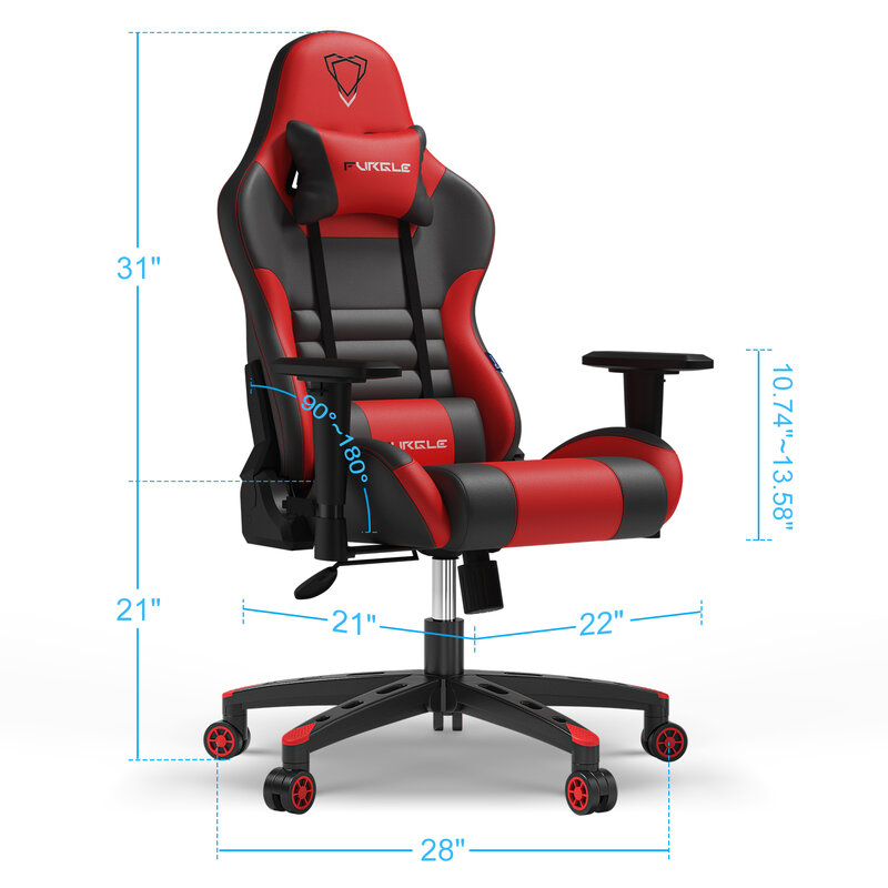 Furgle-cadeira gamer para computador, escritório, home office, ajustável, couro sintético, cor preta